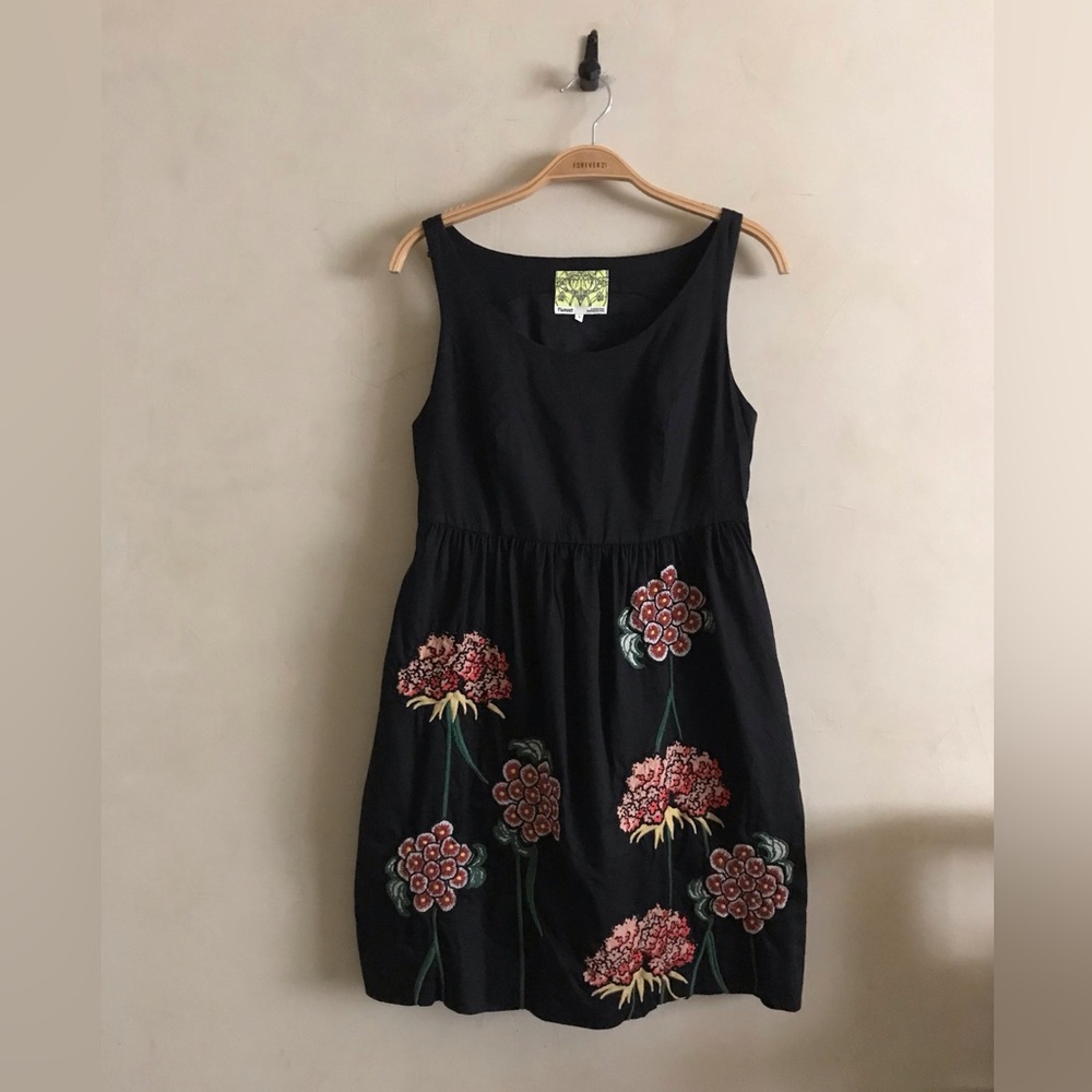Anthropologie Floreat Embroidered Black Dress